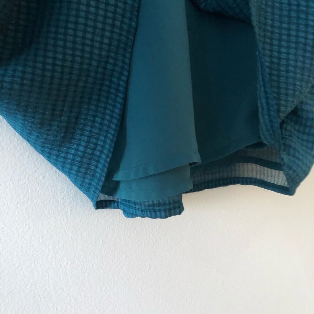 Anthropologie Maeve Tavin Teal Checked Blouse - Picture 5 of 6